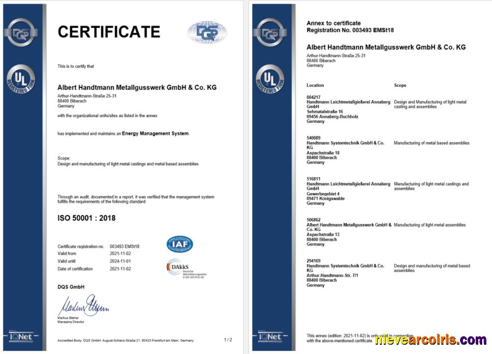 Germany DQS certificate of registration